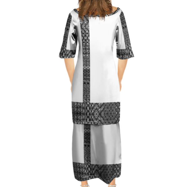 Ensemble haut/jupe Atalika blanc motif tapa