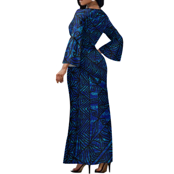 Robe longue col croisé bleu/noir