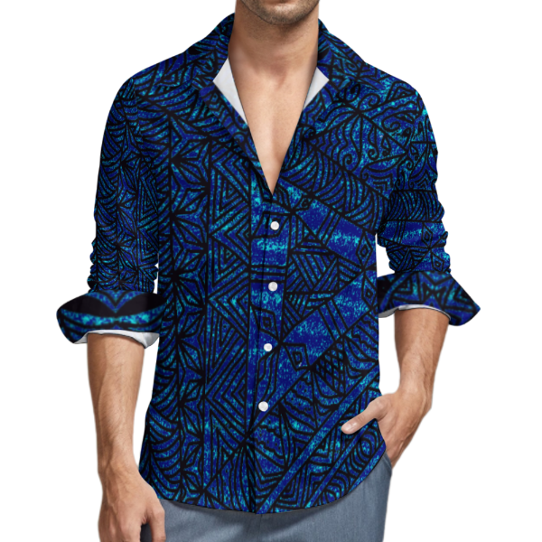 Chemise Aloisio noir/bleu imprimé tapa