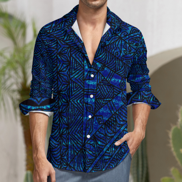 Chemise Aloisio noir/bleu imprimé tapa