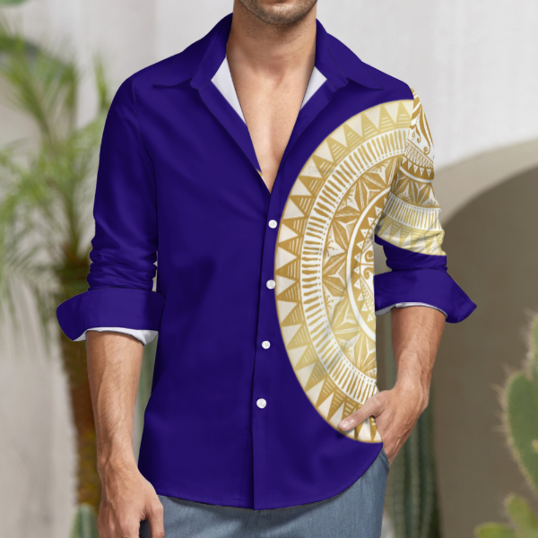 Chemise bleu imprimé tapa