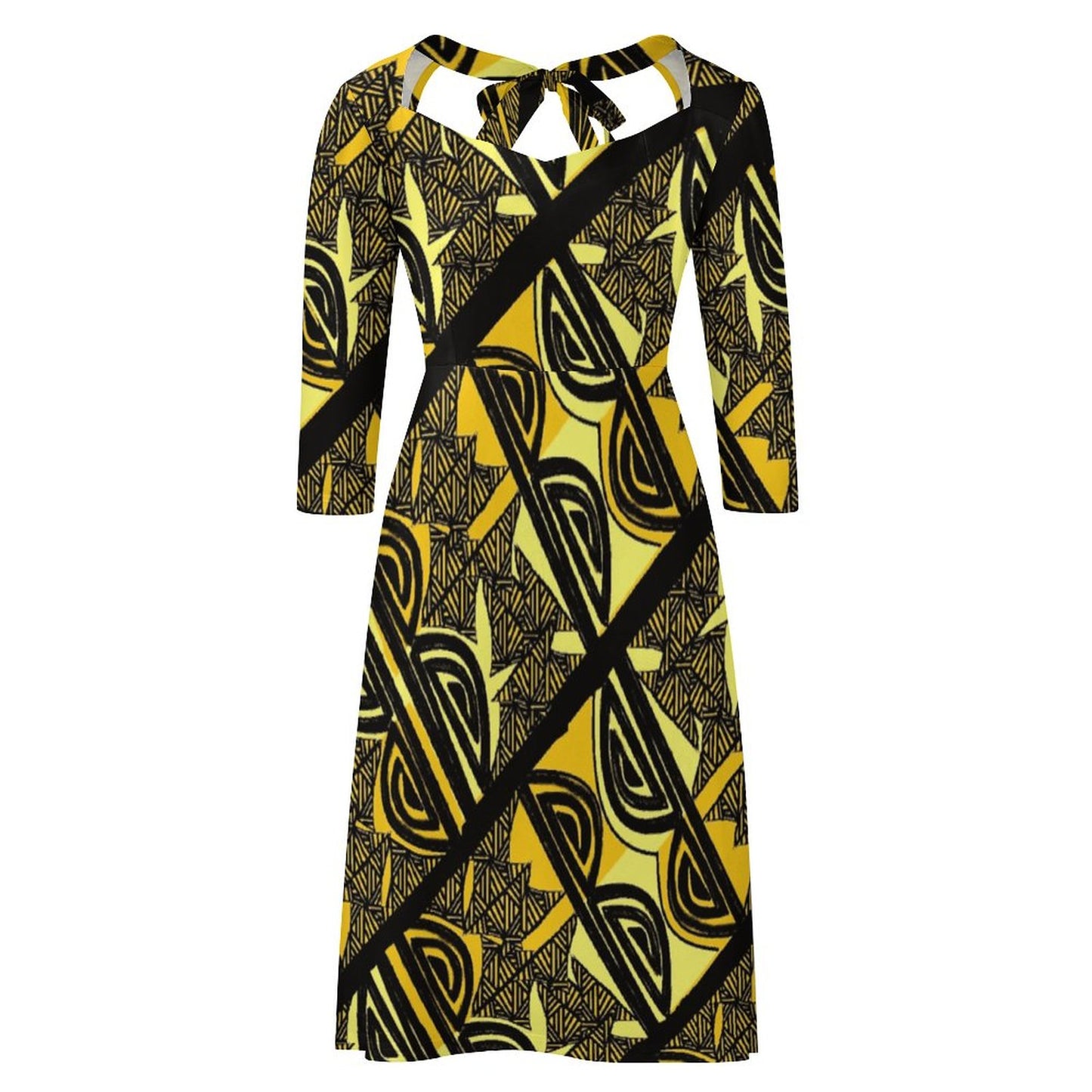 Robe évasée à nœud jaune