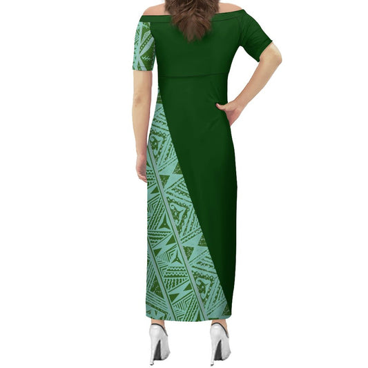 Robe longue verte en soie