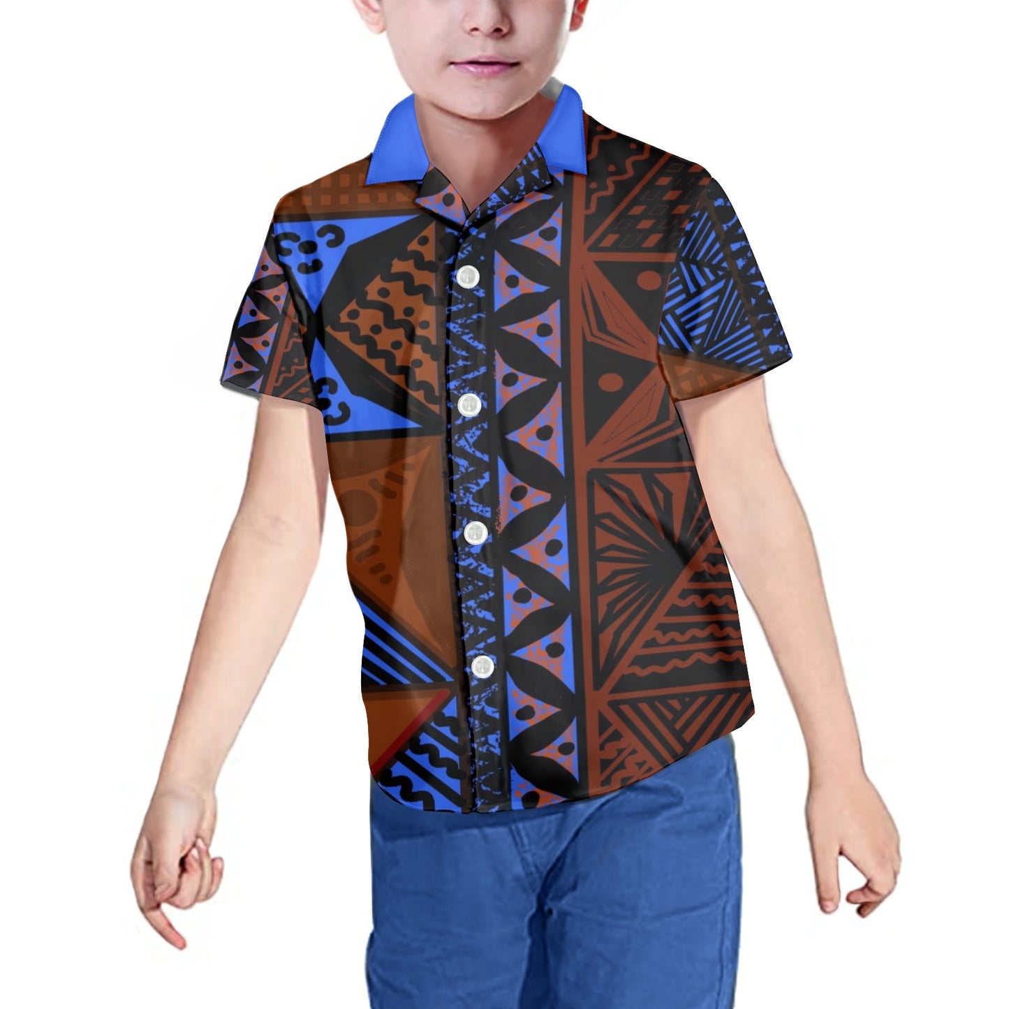 Chemise matt bleu imprimée gatu