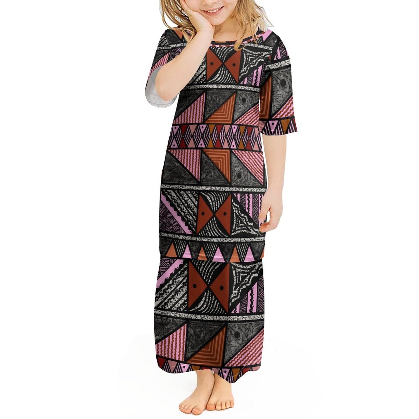 Ensemble haut/jupe fillette rose motif gatu