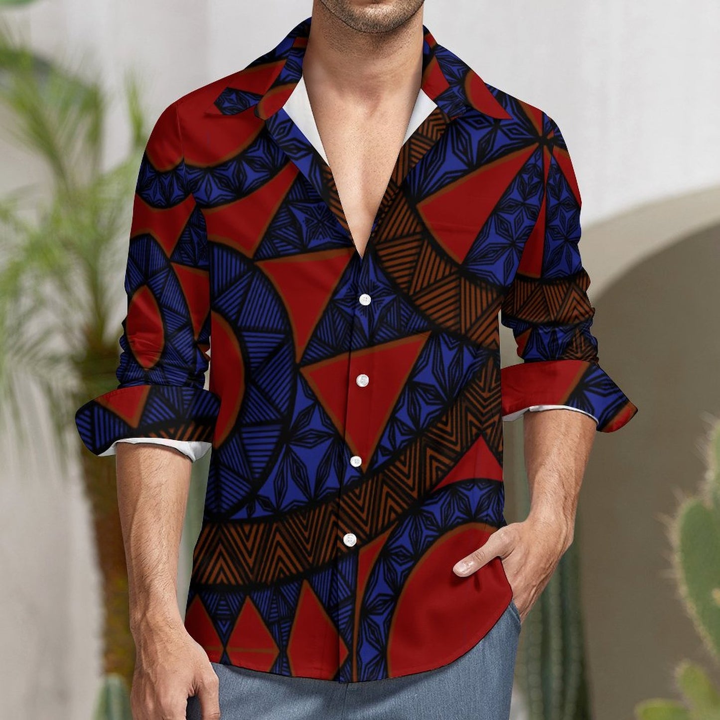 Chemise matatoa bleu imprimé gatu