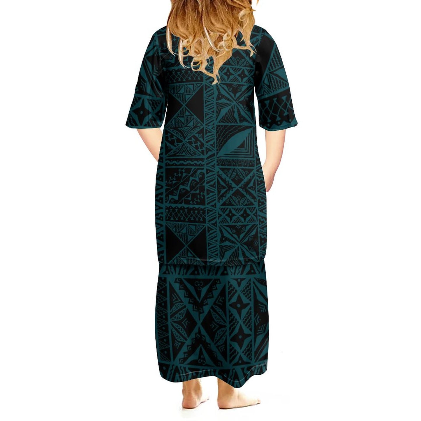 Ensemble haut/jupe fillette vert motif gatu