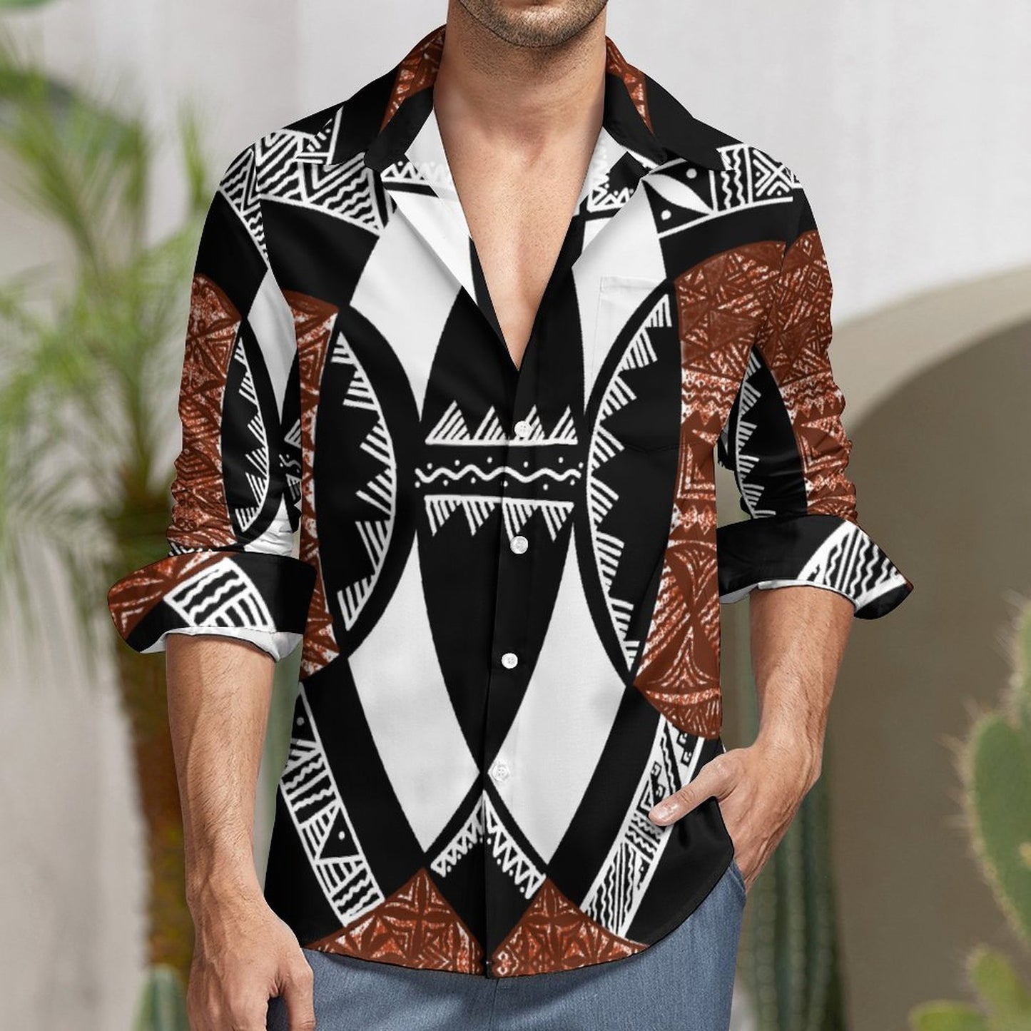 Chemise mata blanc imprimée tapa