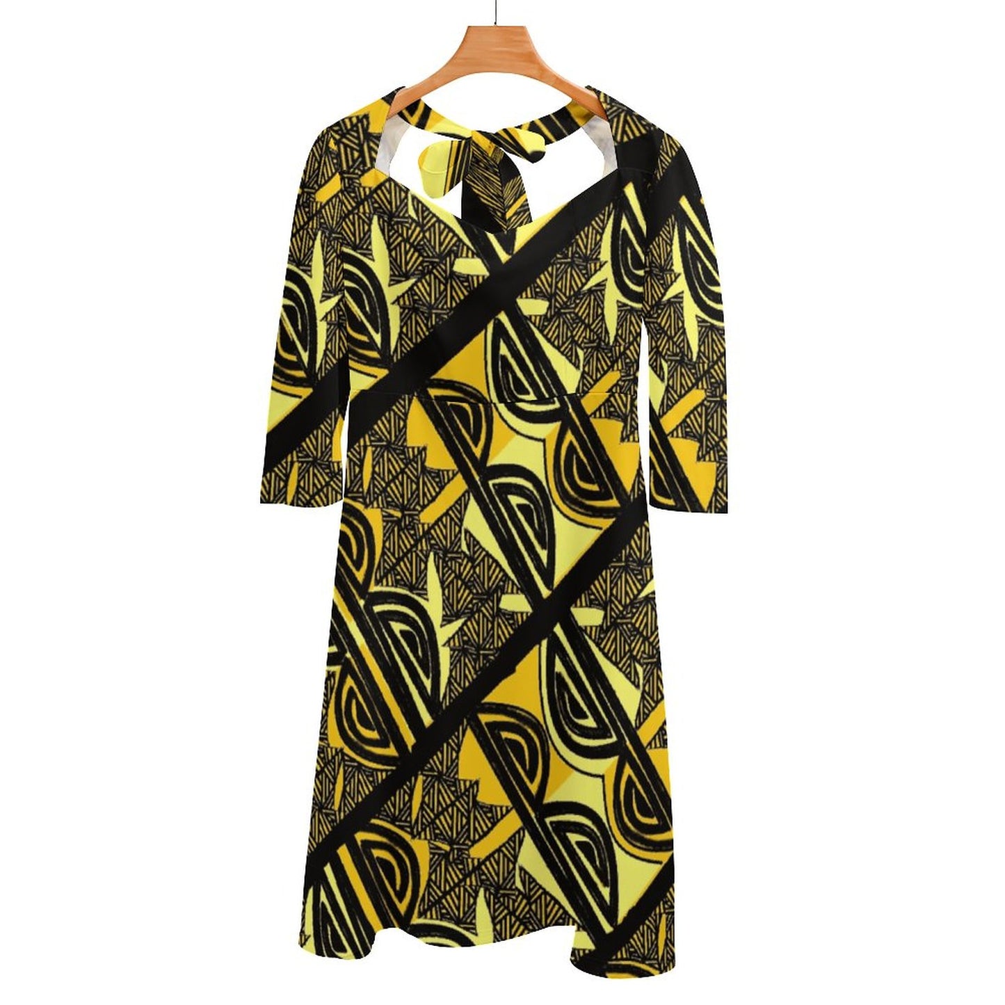Robe évasée à nœud jaune