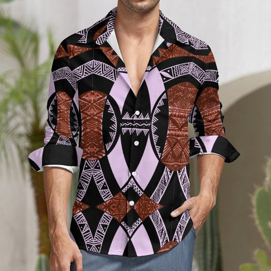Chemise mata violet imprimée tapa