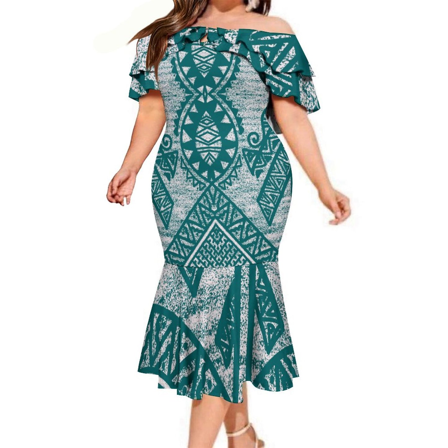 Robe volante imprimée vert