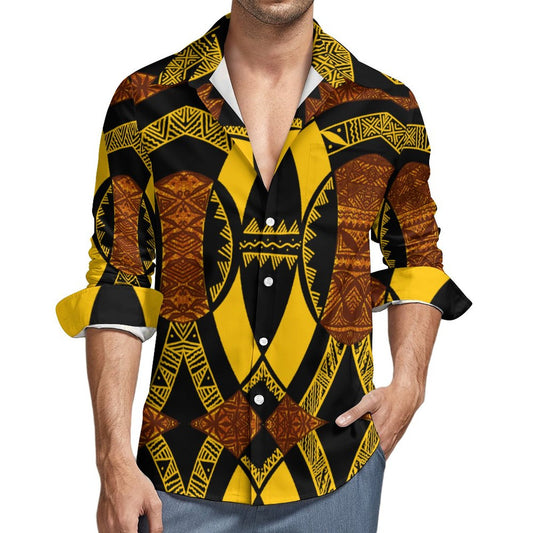 Chemise mata jaune imprimée tapa