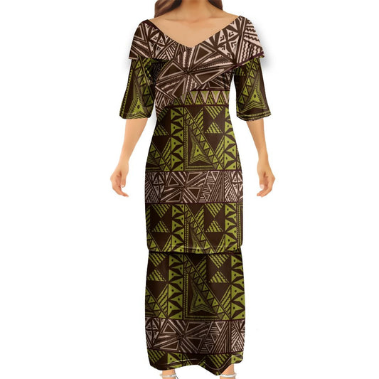 Ensemble kati vert haut col croisé/jupe motif gatu