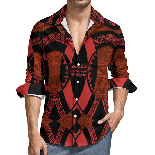 Chemise mata rouge fluo imprimée tapa
