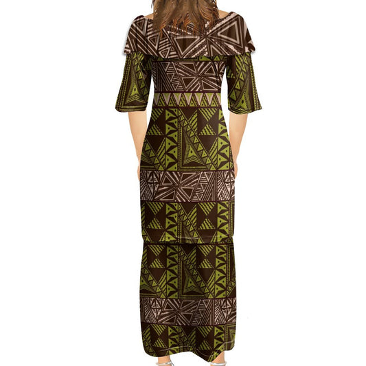 Ensemble kati vert haut col croisé/jupe motif gatu