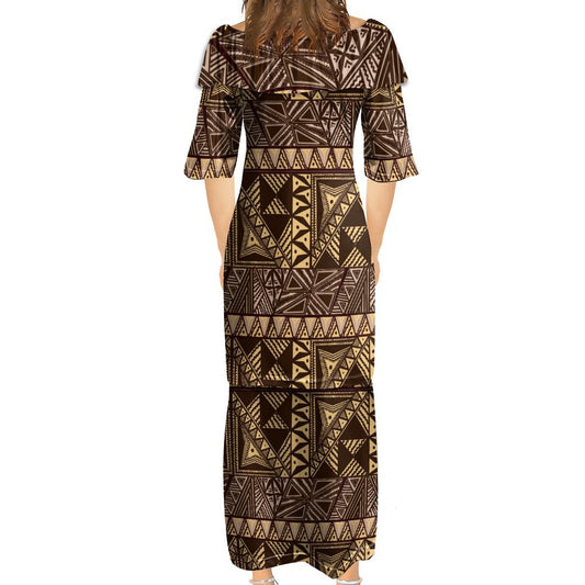 Ensemble kati jaune haut col croisé/jupe motif gatu