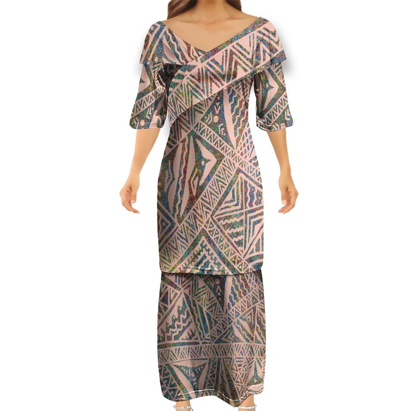 Ensemble kati rose haut col croisé/jupe motif gatu