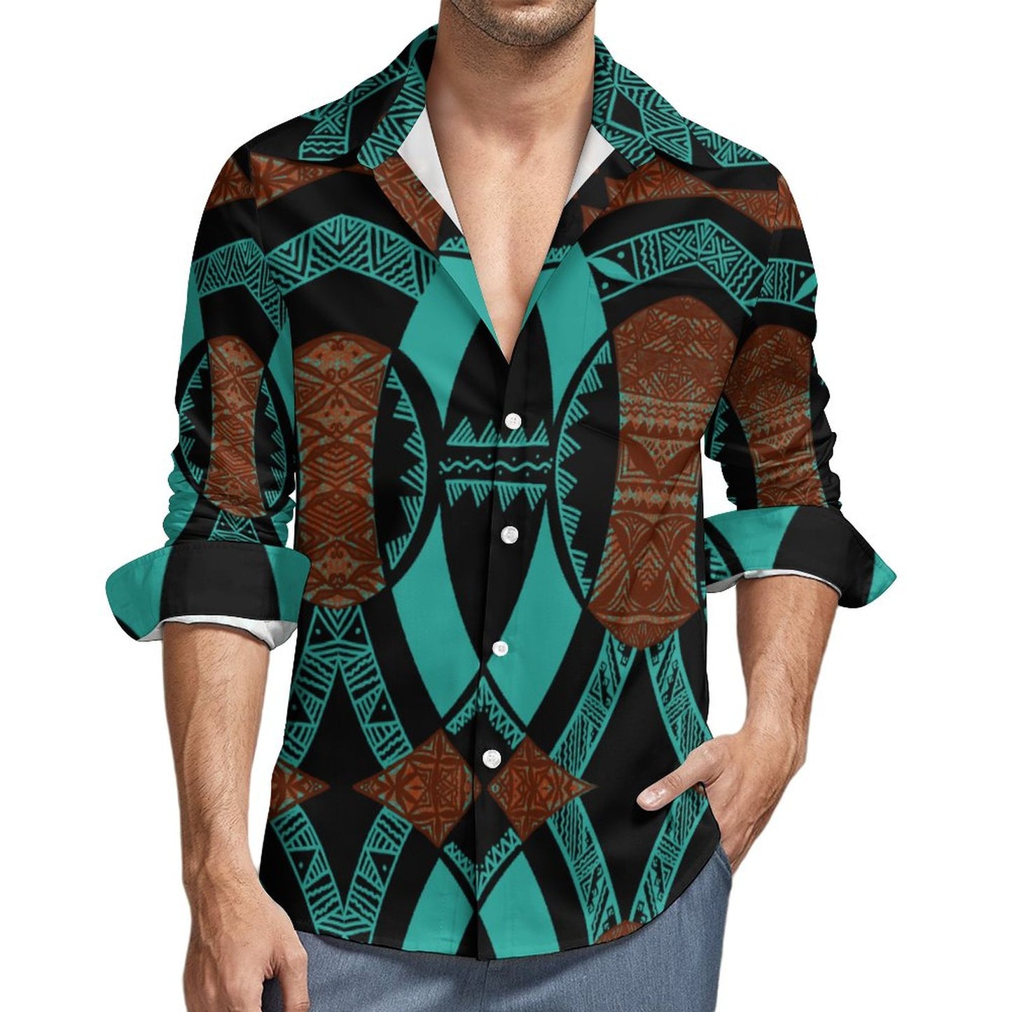 Chemise mata vert imprimée tapa