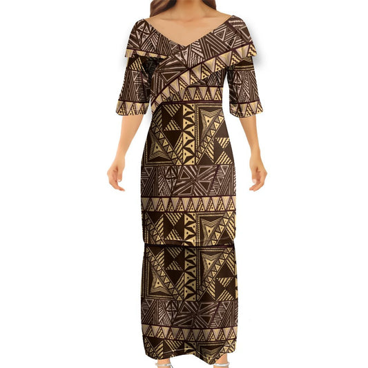 Ensemble kati jaune haut col croisé/jupe motif gatu