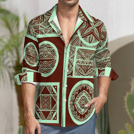 Chemise mata vert claire imprimée tapa