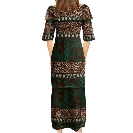 Ensemble kati vert foncé haut col croisé/jupe motif gatu