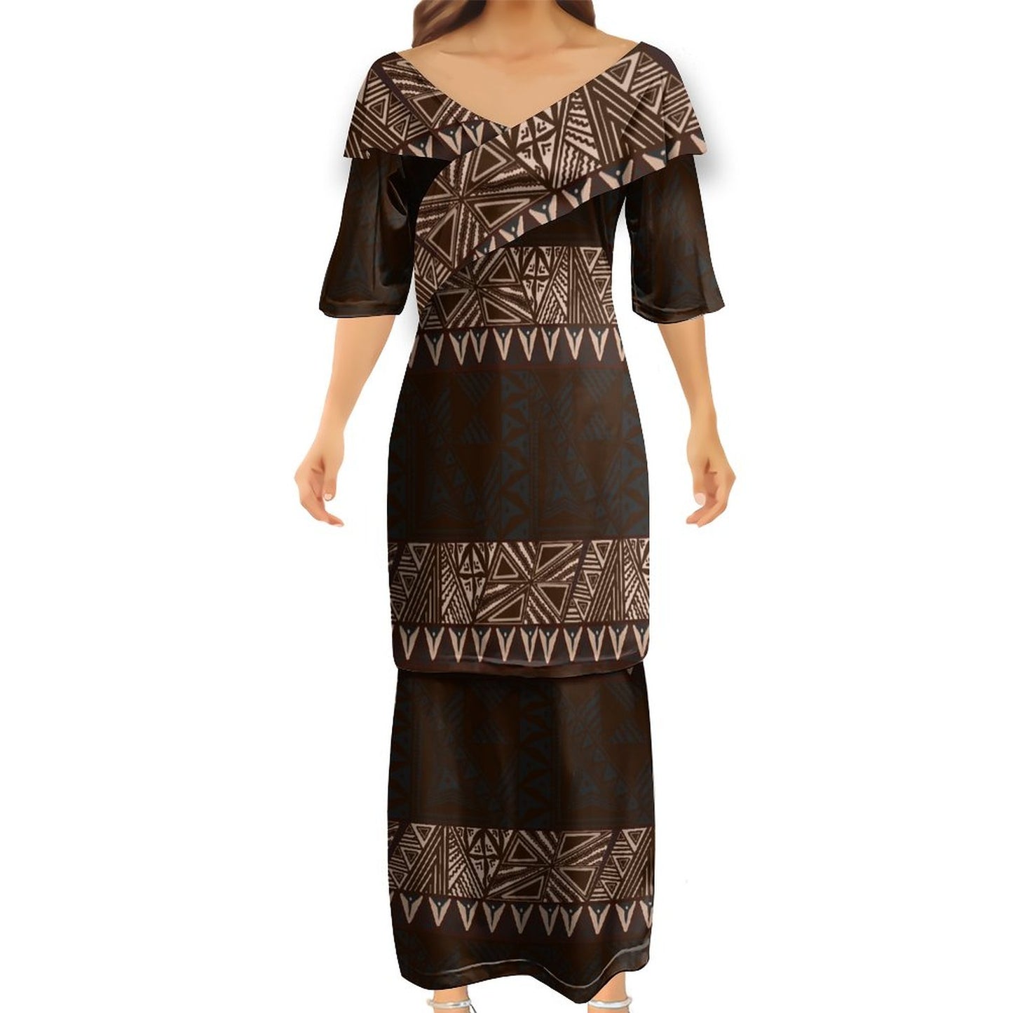 Ensemble kati marron haut/jupe motif gatu