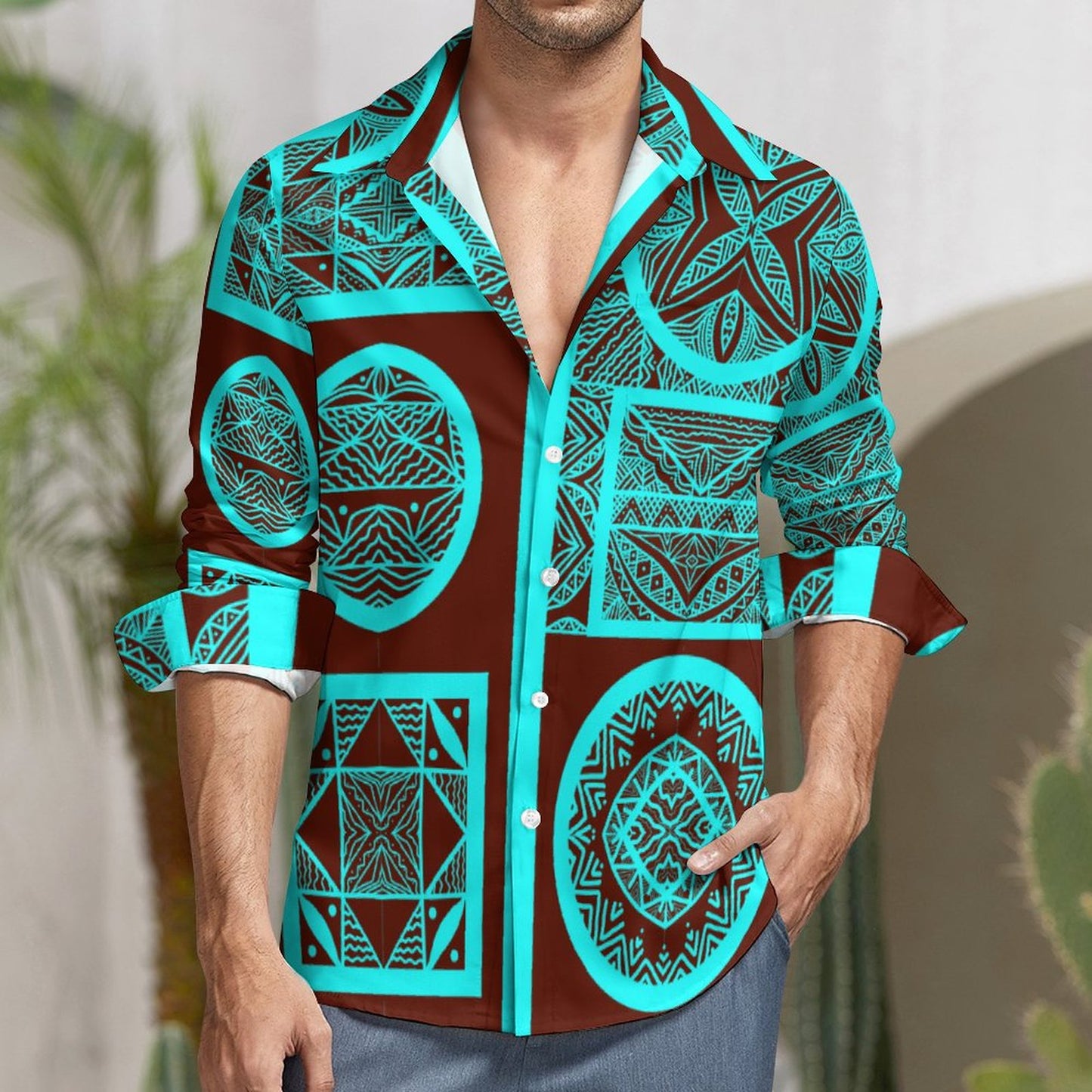 Chemise mata vert fluo imprimée tapa