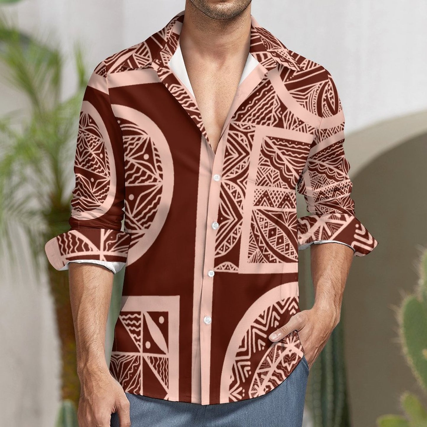Chemise mata saumon imprimée tapa