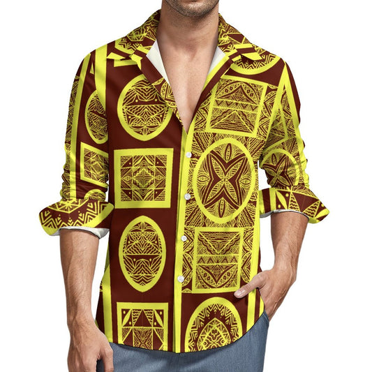 Chemise mata jaune imprimée tapa