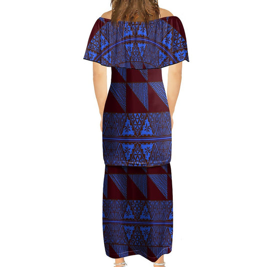 Ensemble haut/jupe bleue motif gatu