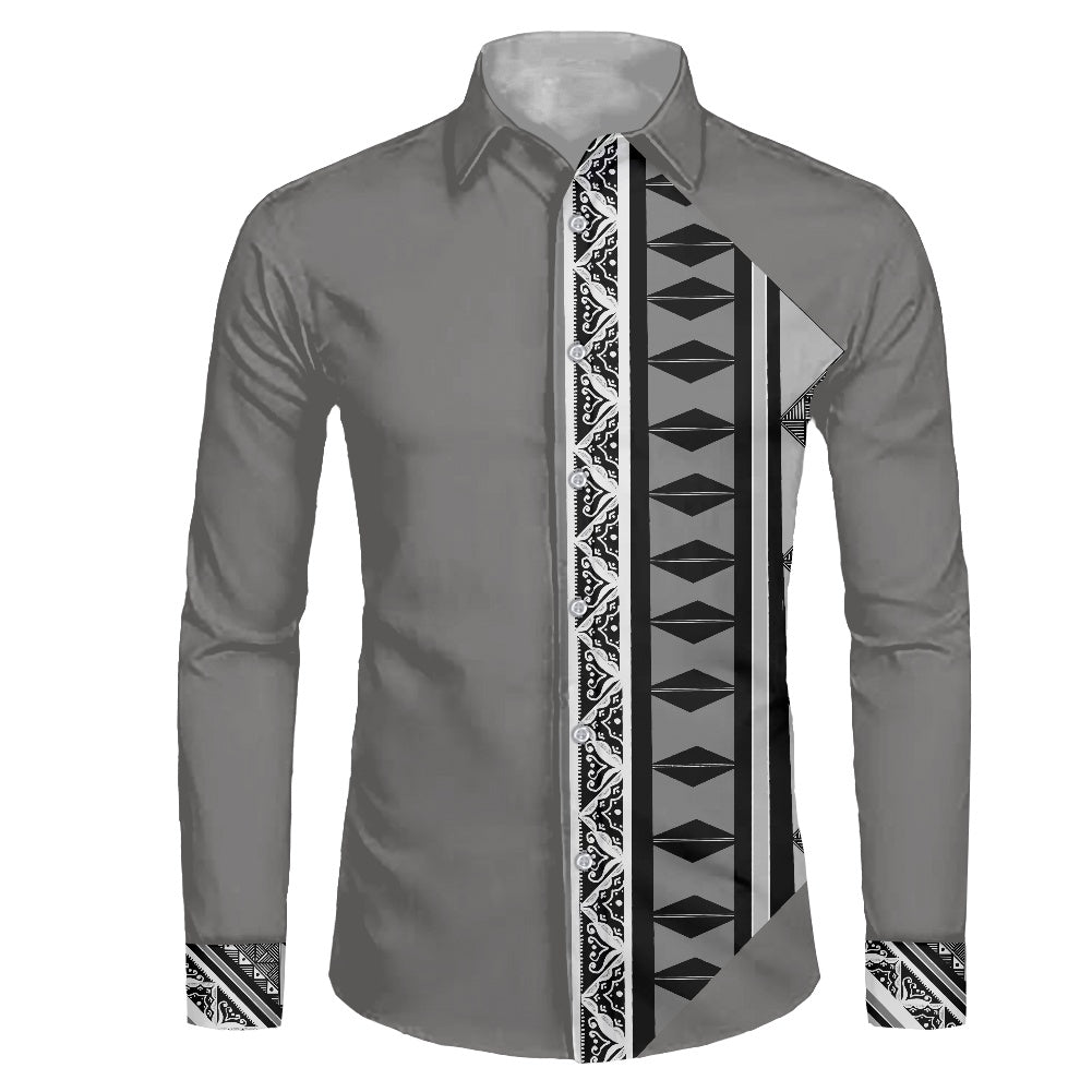 Chemise mata gris imprimée tapa