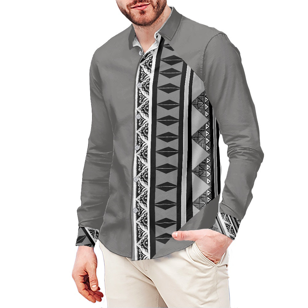 Chemise mata gris imprimée tapa