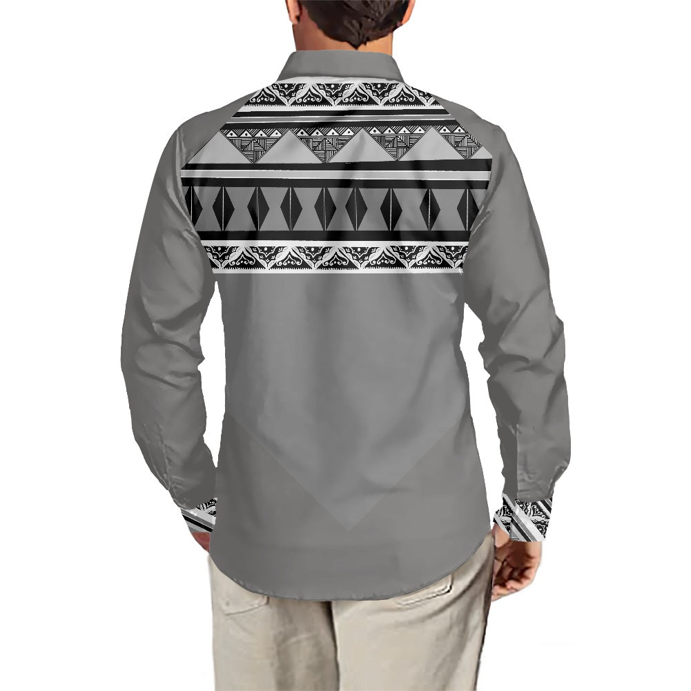 Chemise mata gris imprimée tapa
