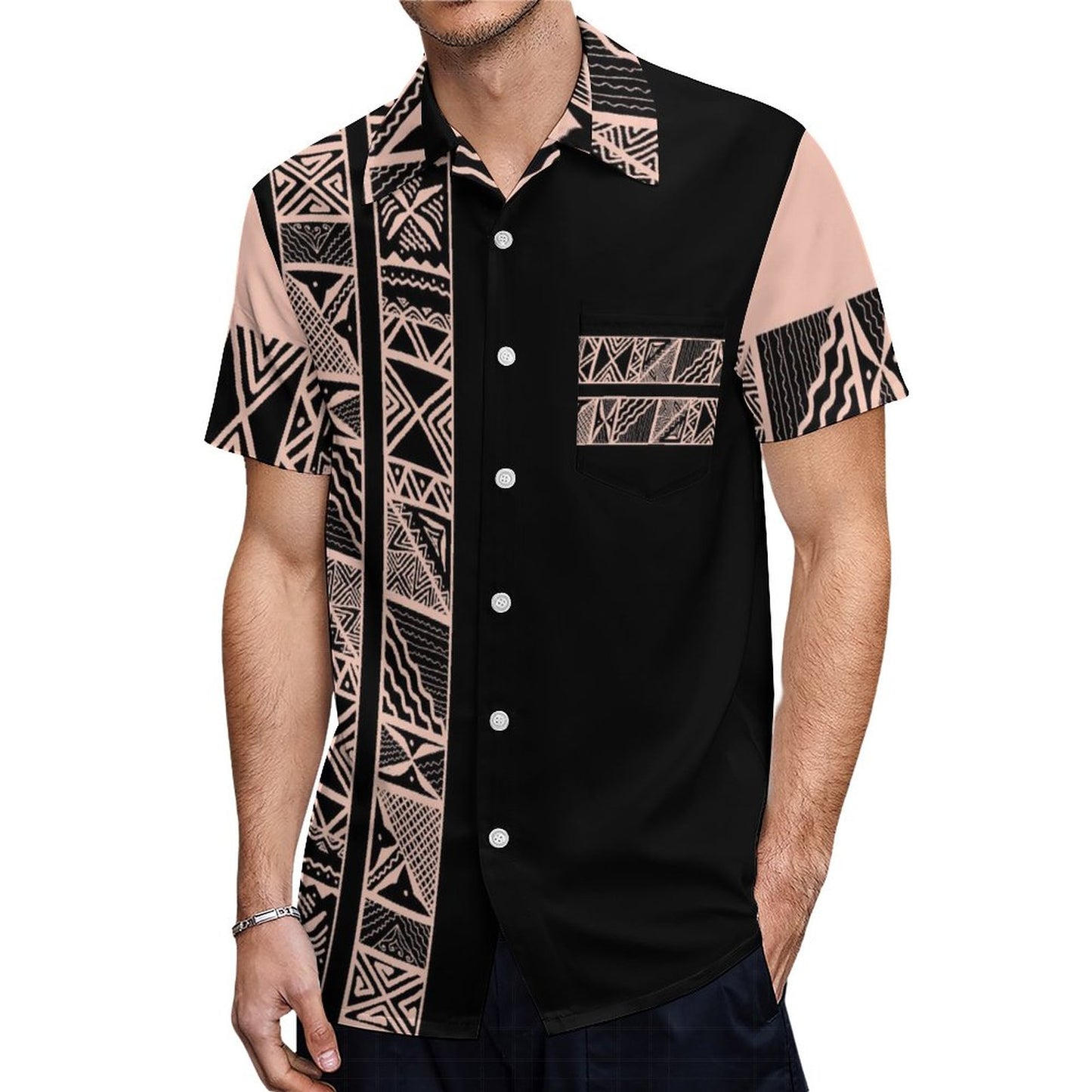 Chemise hévi bicolore noir/saumon imprimé gatu