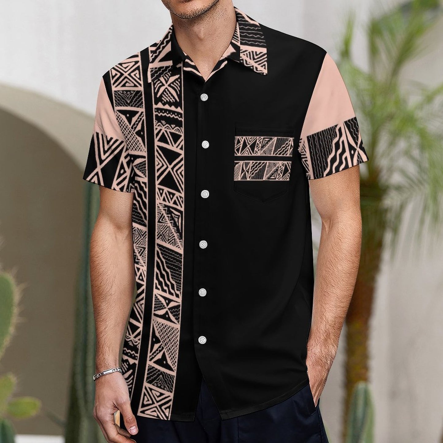 Chemise hévi bicolore noir/saumon imprimé gatu