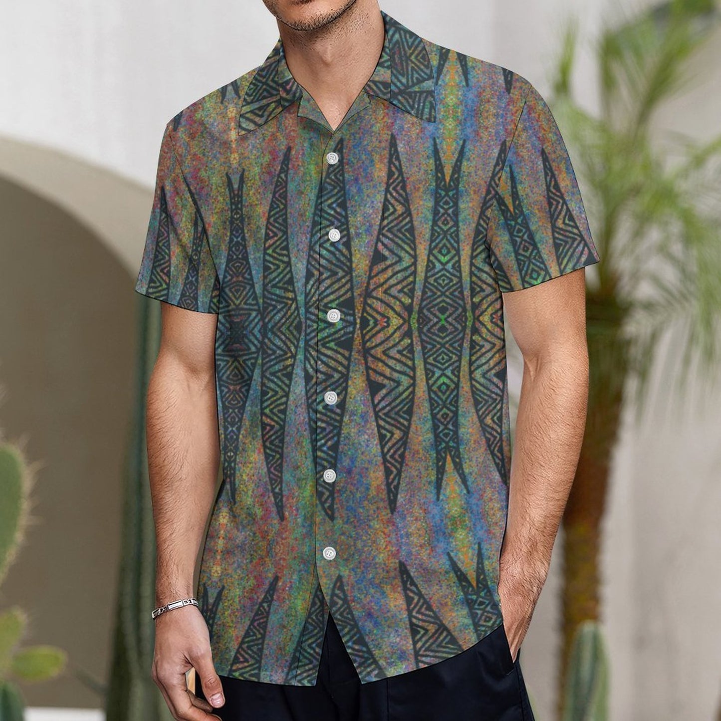 Chemise hévi vert foncé imprimée gatu