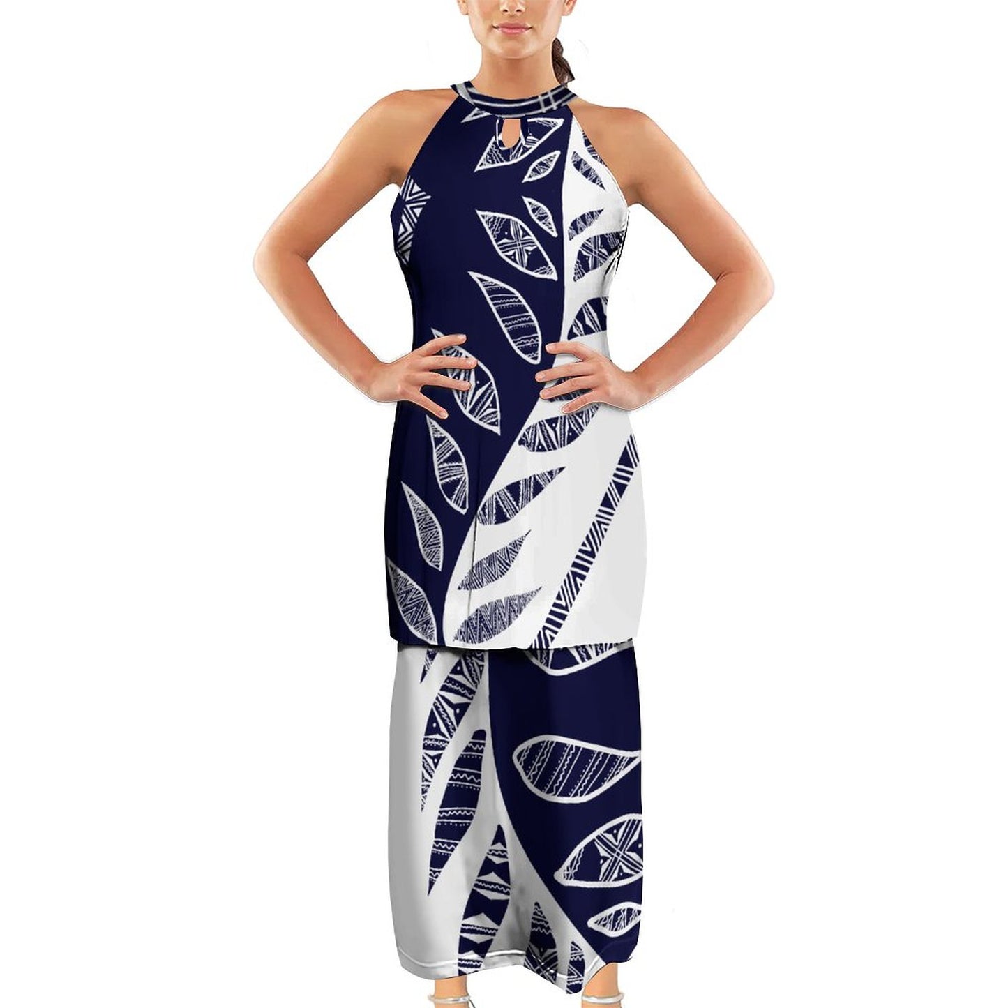 Ensemble diane bicolore bleu/blanc imprimé gatu