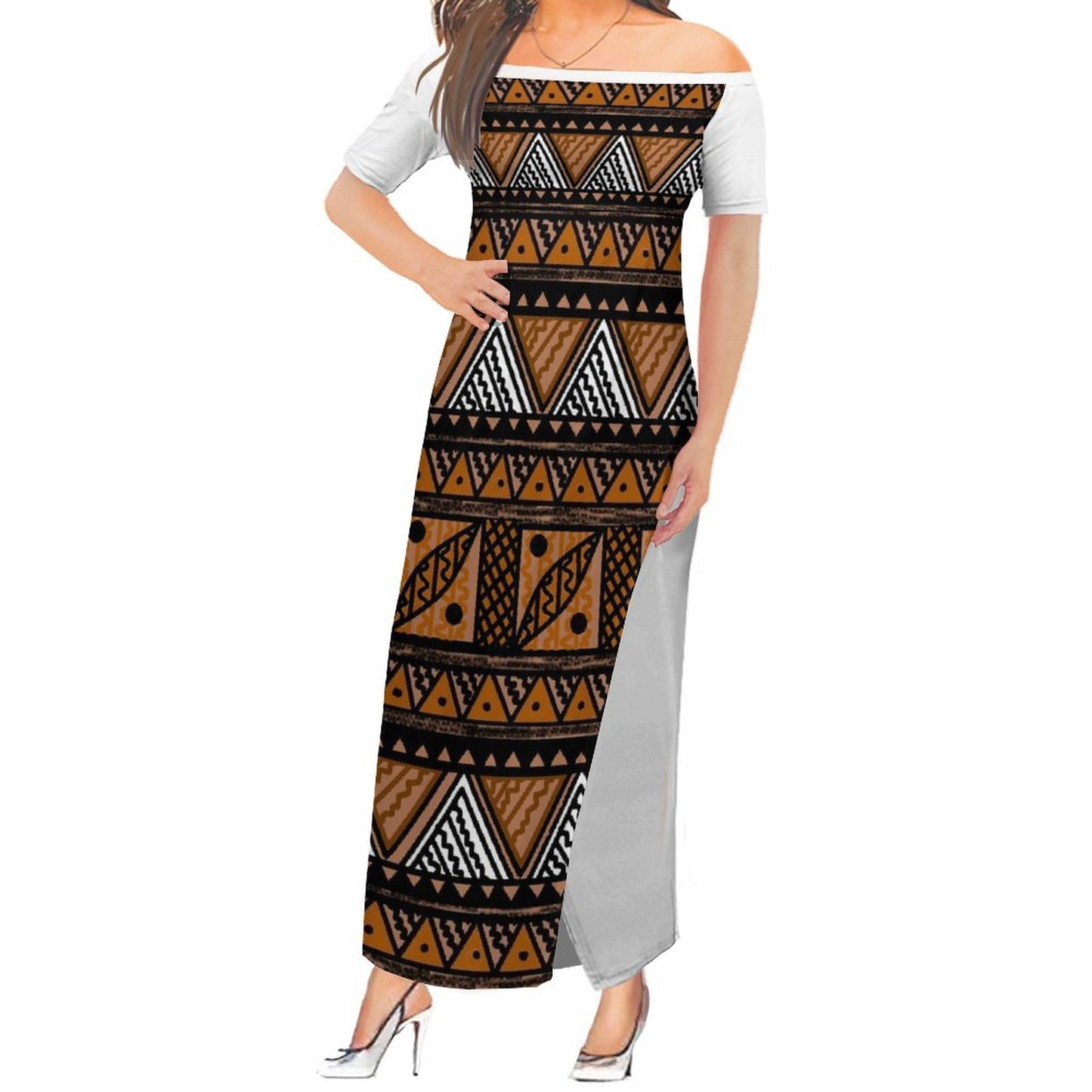 Robe longue en soie/ motif gatu