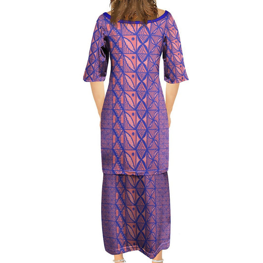 Ensemble haut/jupe bleu motif gatu