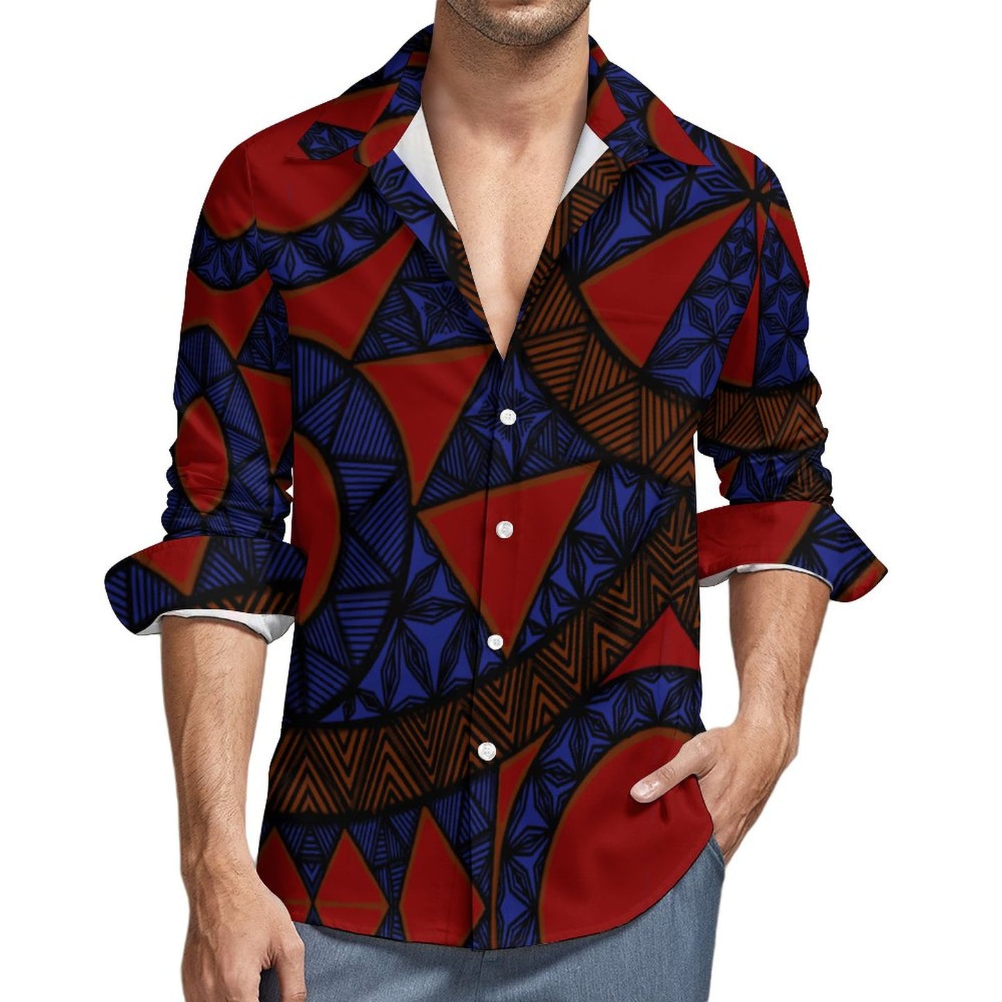 Chemise matatoa bleu imprimé gatu