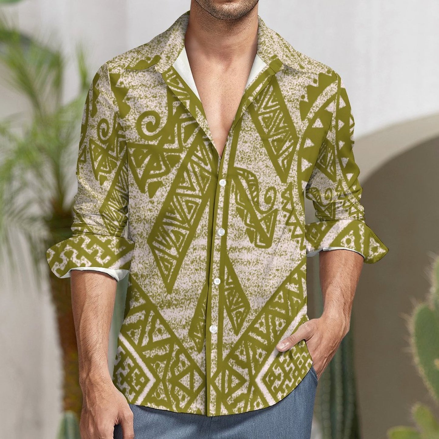 Chemise kalaga vert kaki imprimé gatu