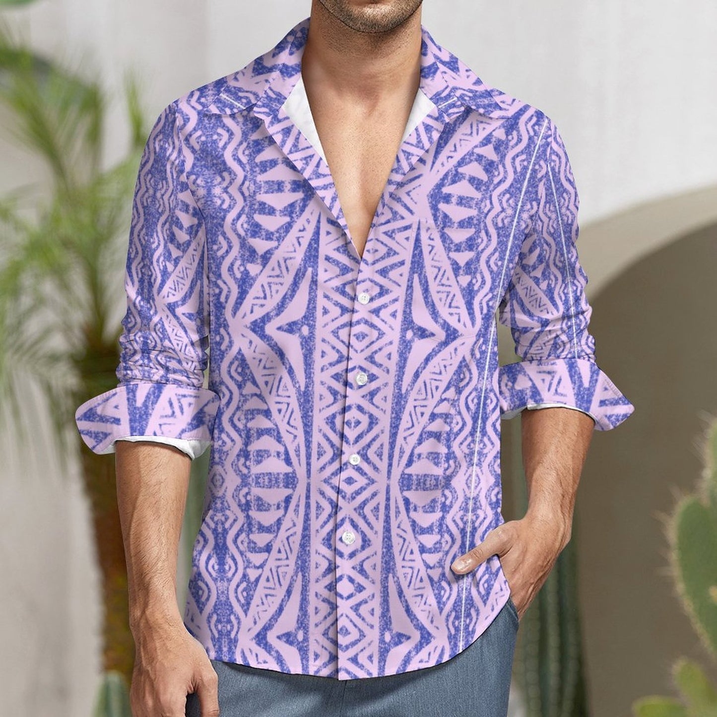 Chemise kalaga violet claire imprimé gatu