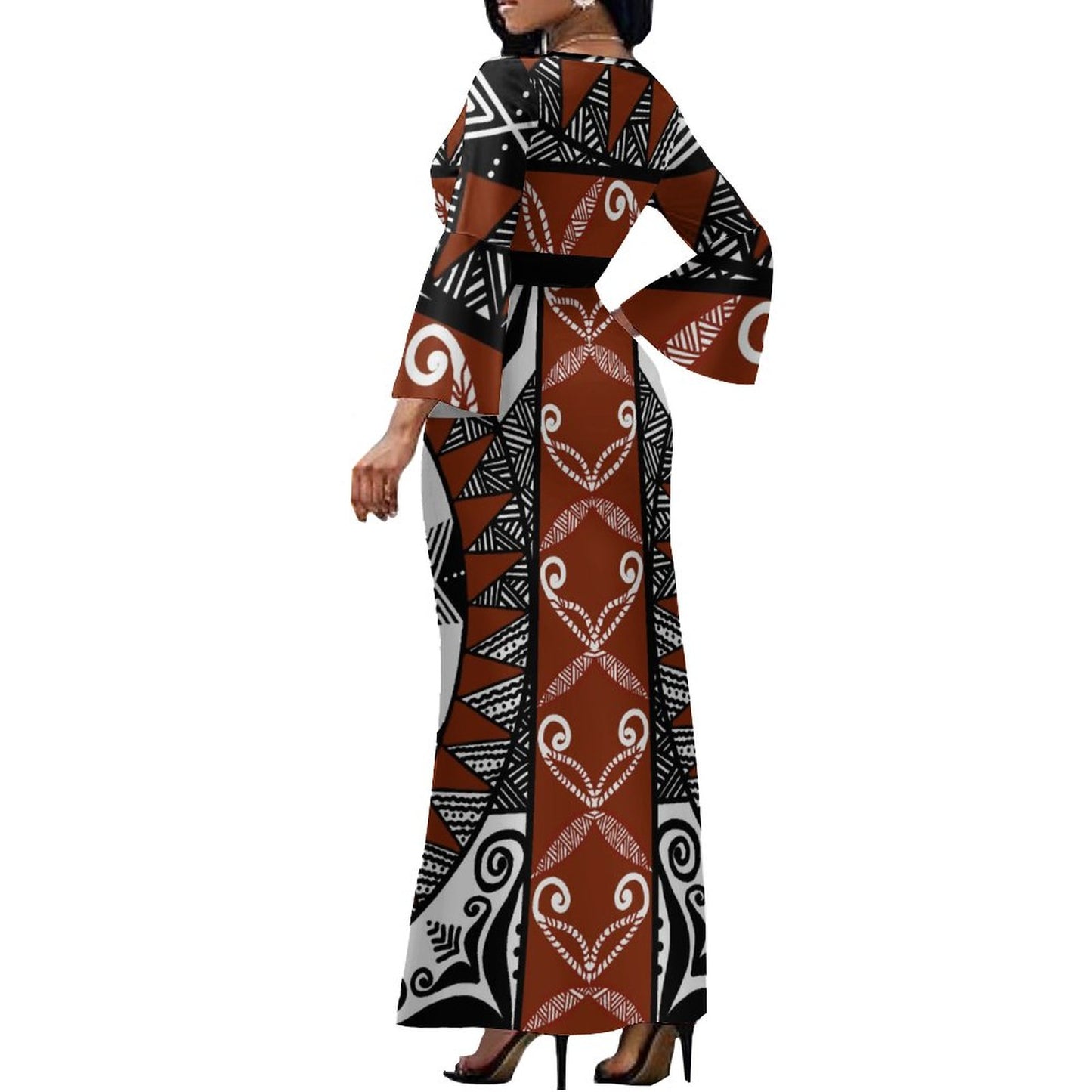 Robe longue col croisé/motif gatu
