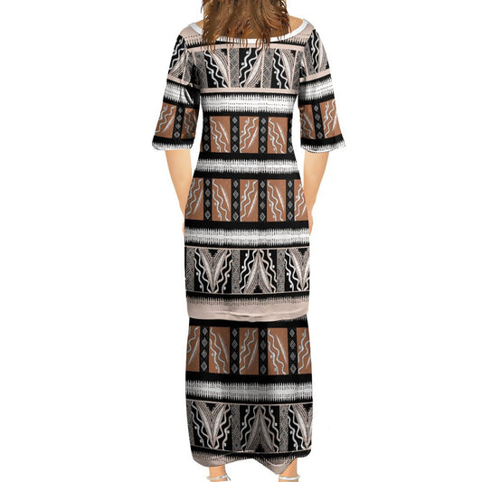 Ensemble haut/jupe marron motif tapa