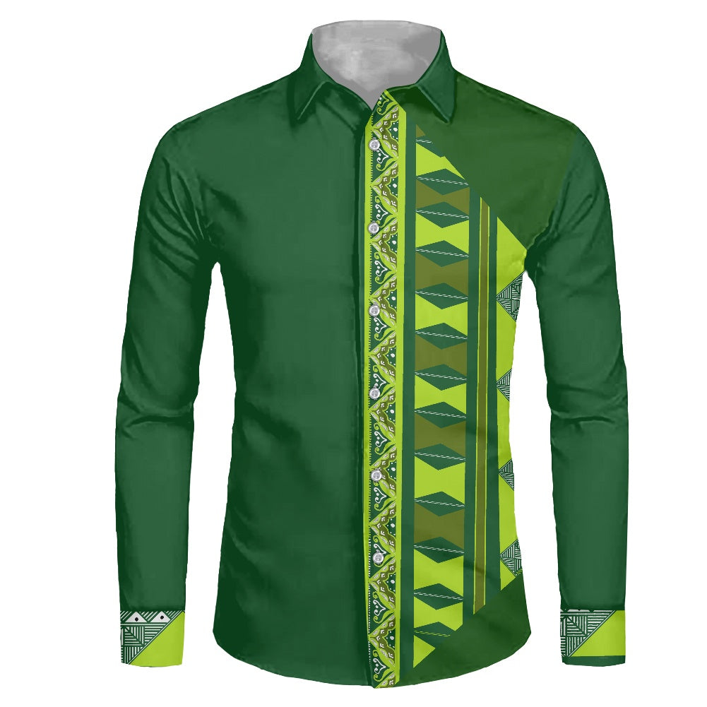 Chemise mata vert imprimée tapa