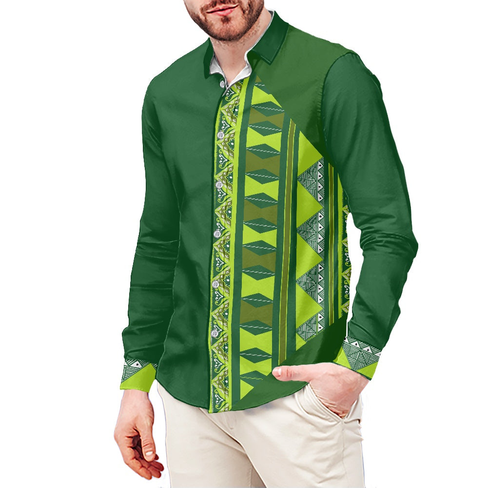 Chemise mata vert imprimée tapa