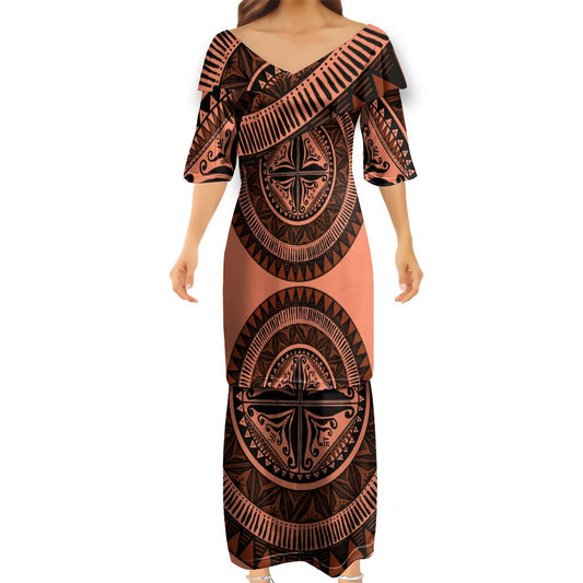 Ensemble kati saumon haut col croisé/jupe imprimée gatu