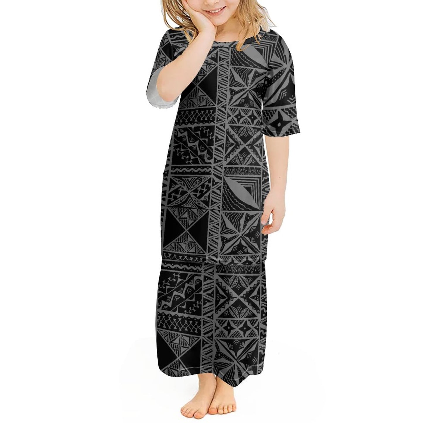 Ensemble haut/jupe fillette noir motif gatu