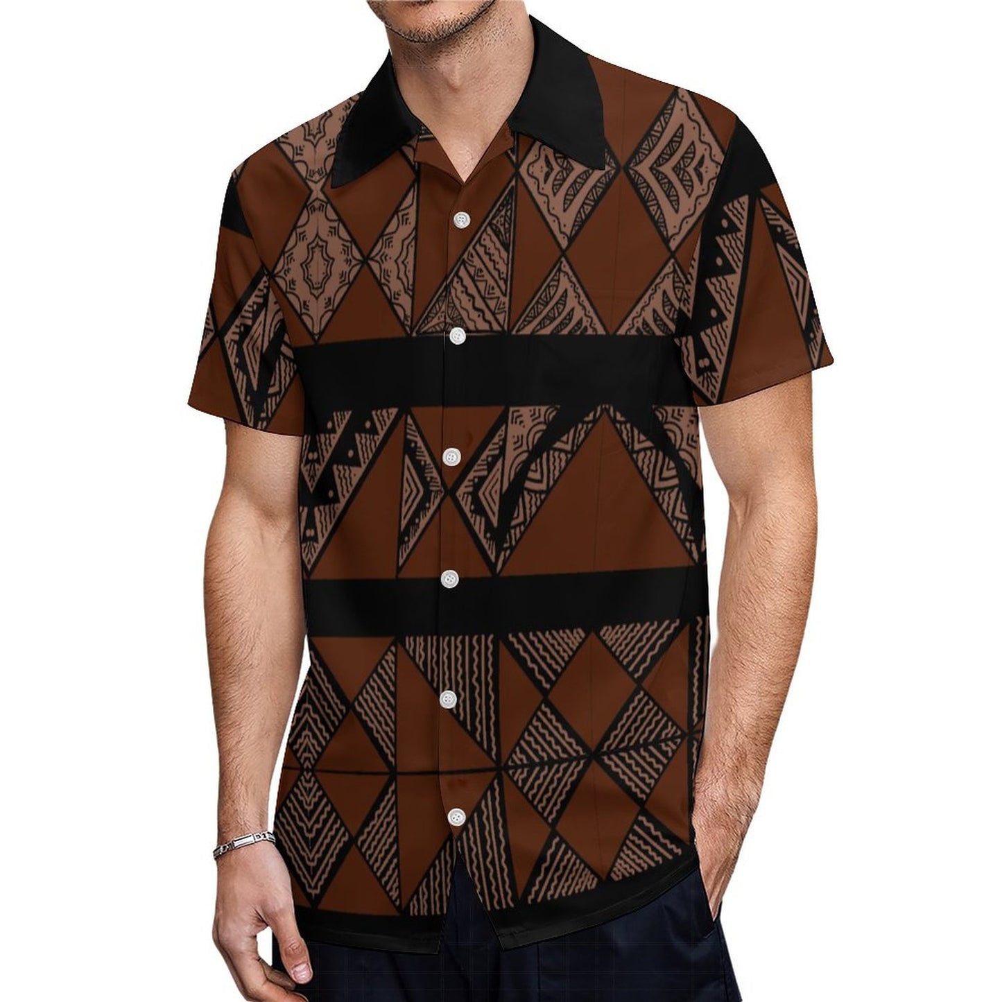 Chemise noir polé imprimé gatu