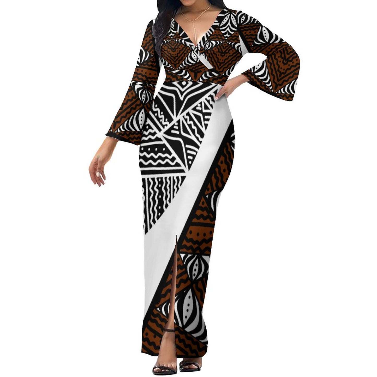 Robe longue col croisé/motif gatu